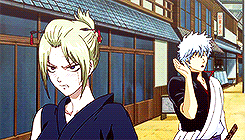notthepajamas:    GINTAMA: favourite relationships → [Gintoki + Tsukuyo] ↳ T: So if you lose, you also take something off. Like your skin.   G: Lady, look up the word “fair” in the dictionary and circle it!  