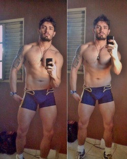 lycladuk:  I’m hooked on this hot guy and his kooky poses … bulging so well in that peeled down singlet