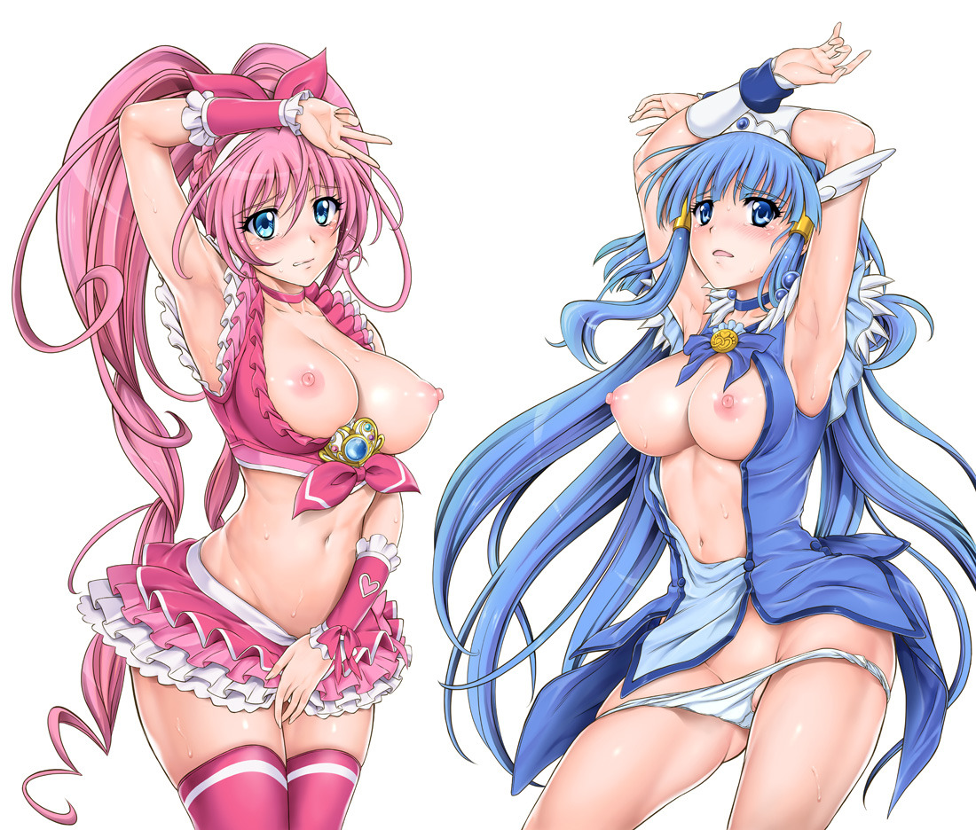 trin76:  aoki reika breasts cyclone dress houjou hibiki nipples no bra open shirt
