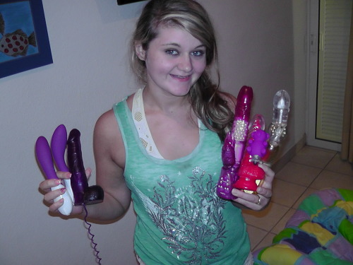 whitneywisconsin:  As a teenager I still love playing with toys :)Ignore the dried up cum on some of the toys. haha