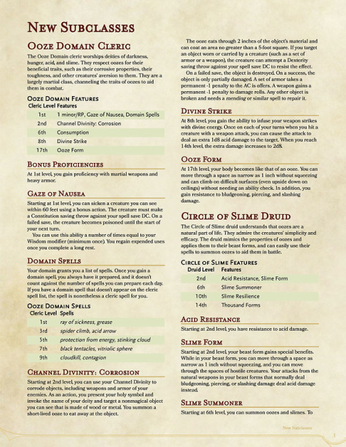 noblecrumpet-dorkvision: Slimy Homebrew Subclasses! Get the PDF over on my Patreon! Each of these fo