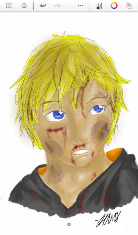 I never drawn Jaune before and a I wanted to practice battle wounds for a later project, so here, have a beaten up Jaune! Most likely got beaten up by Pyrrha during one of their ‘training sessions’.