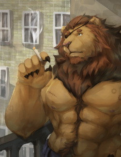 ralphthefeline:  A veteran lion is looking out into the distance reflecting on things, or maybe he’s just thinking about what to have for dinner~! Maybe he will get himself some pizza~!