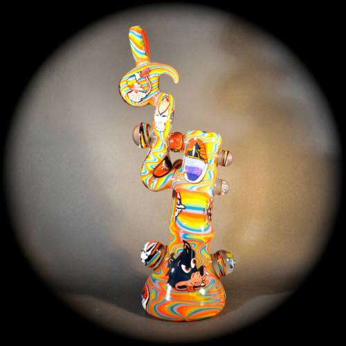 headyhunter:  “Deadicated: The Other One”By Jason Lee and Jerry Kelly 201412.5” tall, push bowl bubbler.All murrini by Jerry, fully worked by Leebo.This piece will be available at the Sep. 19-20 GooseFire Gallery MilLee   ■■ Tumblr 