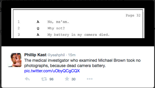 liberalsarecool:fearandwar:The medical investigator who examined Michael Brown didn’t take any p