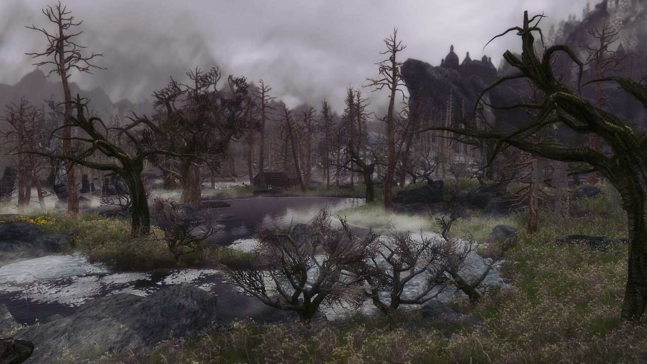darkfantasyskyrim:sunset in the frozen marshes