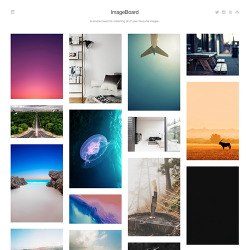 themes:  ImageBoard  A responsive Tumblr theme designed for collecting all of your favourite images. Clean and minimalistic responsive design Grid layout Hidden sidebar for Twitter, Instagram, Flickr and Dribbble widget integration Choose from over 600