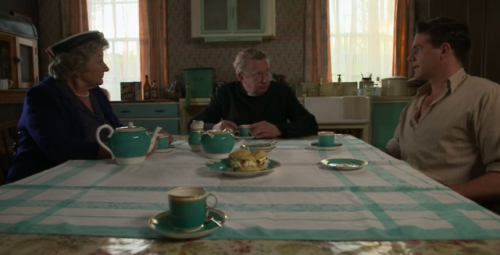 Detectives Drinking Tea: Father Brown convenes a conference in the kitchen.