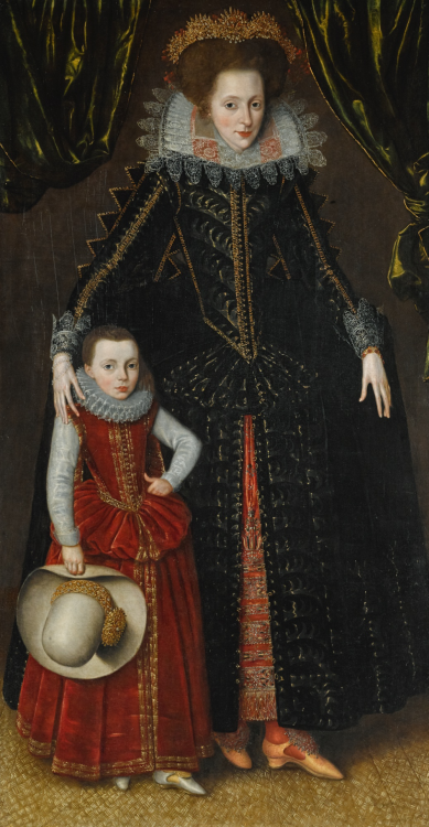 Portrait of Elizabeth Coningsby, wife of Sir Thomas Wyndham of Kentsford (d. 1635), and her eldest s