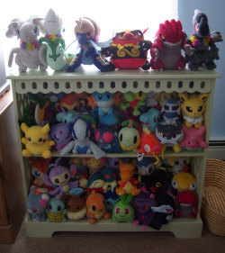 laspider:  I’m such a pokefreak…I share my room with 157 pokedolls and other misc plush.This isn’t even all of it.My other pokestuff is in my closet since my room’s too small to display them all. 