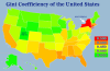 Gini Coefficiency of the United States
The Gini coefficient is a measure of wealth inequality. It ranges from 0 to 1, with a Gini coefficient of 1 meaning that one person owns all of the wealth and a coefficient of 0 meaning that all the people have...