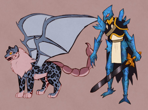 etherianfrigatebird:Two concepts for POMM! An Alpine Manticore and a Spirit Realm warrior. Both have