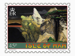 70sscifiart:    Artist Roger Dean, known for his album artworks for Yes and Asia, has created a series of six stamps for the Isle of Man Post Office.  