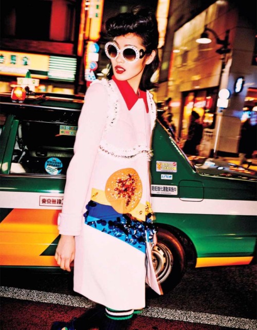 aleworldaddict:‘Tokyo Neon Girls’  Chiharu Okunugi by Ellen von Unwerth for Vogue Japan July 2014