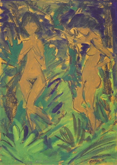 expressionism-art: Zwei Akte Im Freien, 1927, Otto MuellerMedium: chalk