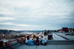 jakfruit:   My friends all lined up on the roof, just minutes before Seattle’s annual firework show. 