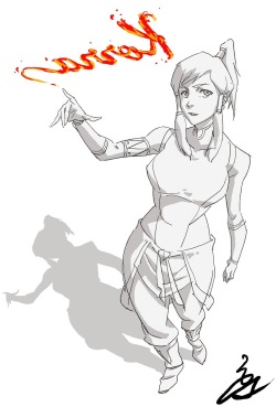 as-warm-as-choco:  Avatar Korra illustration by   Studio MIR director  Sung Hoon Kim (김성훈)!From back in July 8th, 2014 ! Writing her name with fire… “Legend of Korra Book 3 is back with 2 new episodesstarting this Friday at 8PM on Nick!!!