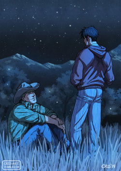 cris-art:  Two scenes from the final part in the first chapter, of the fic &ldquo;Wayfaring Stranger&rdquo; by khirsahle​. This AU Cowboy story inspires me a lot! I love it!  I hope you like the drawings! ♥