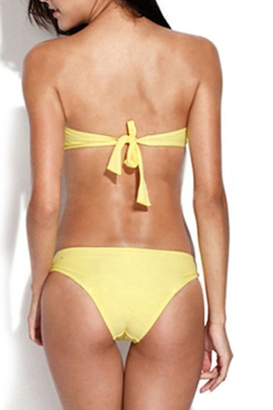 dreaming-glamour-girls:  LINK:   Yellow Cut Out Bandeau Bikini Set with Colorful Elastic Straps  