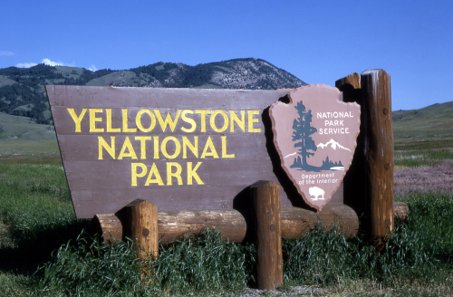 vintagecamping:The North entrance sign to Yellowstone National Park1963