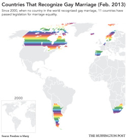pockyoakenshield:  i-am-curlyfries:  blazeoflight:  Marriage Equality Map - as of February 2013:  The Netherlands (April1, 2001) Belgium (June 1, 2003) Spain (July 3, 2005) Canada (July 20, 2005) South Africa (November 30, 2006) Norway (January 1, 2009)