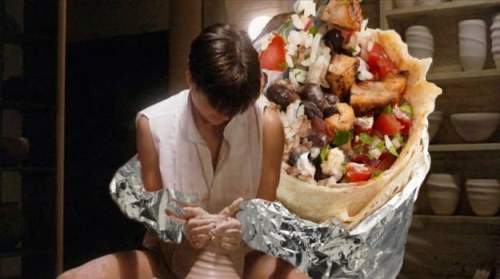gnumblr:  Classic romance scenes improved with a Chipotle burrito 