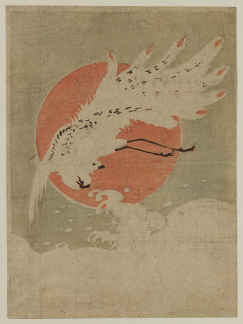 heartbeat-of-leafy-limbs: ISODA KORYUSAI Phoenix Flying over Waves in Front of Sun [circa 1772]