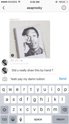 jonhkeats: update: ASAP Rocky saw the drawing i did &amp; slid into my DMs but like…… im still tryna figure out how to respond 