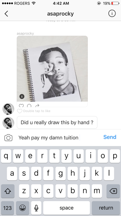 jonhkeats: update: ASAP Rocky saw the drawing i did &amp; slid into my DMs but like…