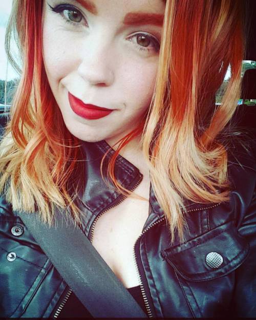 I got way too dressed up to go to Goodwill the other day. #redhair #redlips #leatherjacket #thriftyb