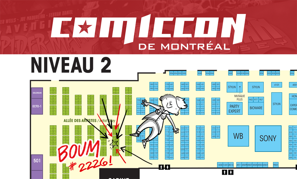 boumdraws:
“boumeries:
“ Hey hey! A week from now is Montreal Comiccon and I’ll be there with my comics and my funky hair. Here’s where you’ll find me in the Artist Alley: table 2226! As usual, I’ll have a bunch of books, some magnets (only a few, I...