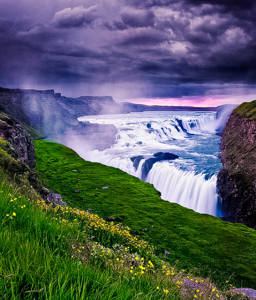 coiour-my-world:Gullfoss waterfall, Reykjavik, Iceland ~ Dennis Fischer