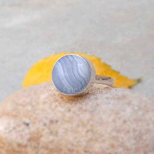 Blue Lace Agate Round Bezel Set Ring Sterling silver Ring Blue Lace Agate Ring Handmade Ring Round b