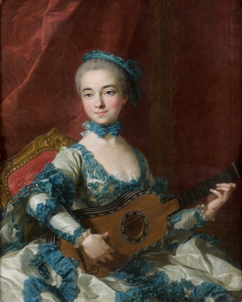 history-of-fashion:1755 Louis-Michel van Loo - Portrait of a woman playing guitar(Private collection