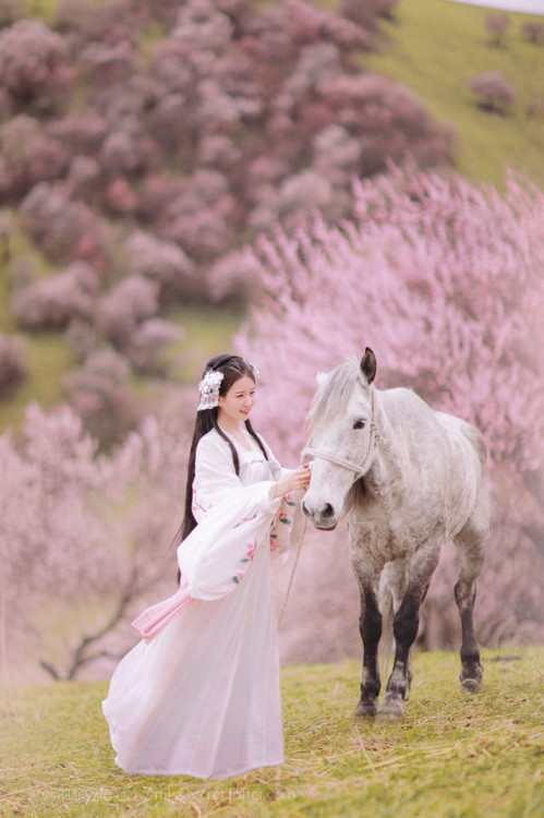 fuckyeahchinesefashion: 那年春夏，繁花漫上枝桠，你笑靥啜茶，素衣纤指轻绾青丝乌发。那年春夏，遇卿桃李年华，你白衣入画，执手染墨作画天涯纵马。 出镜&amp;妆造：竹大宝