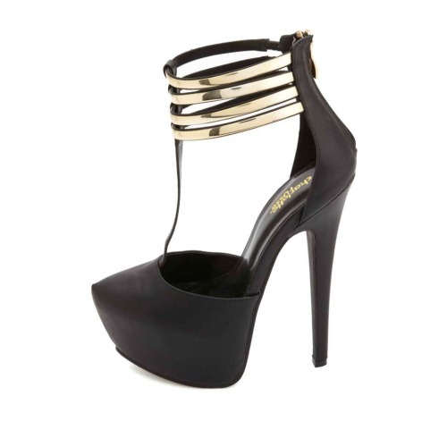 High Heels Blog Gold-Embellished Ankle Cuff T-Strap Platform Heels via Tumblr