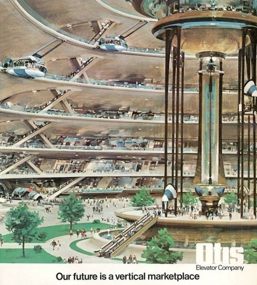 jeroenapers:De toekomstvisioenen van liftfabrikant Otis middels deze reclametekeningen van John Berk