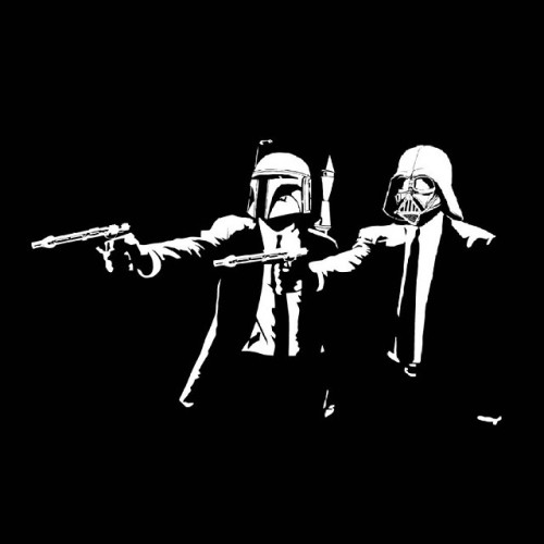 xxjonathan9xx:  Darth Vader and Boba Fett doing the Pulp Fiction. #starwars #star #wars #darth #darthvader #boba #bobafett #pulp #fiction #pulpfiction #gentleman #suits #guns #black #white #blackandwhite #fuckyeah #likeaboss