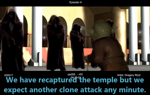 anakinskyguy:Star Wars Episode 3: Revenge of the Sith Deleted Scene.Clone troopers dressed as Jedi s