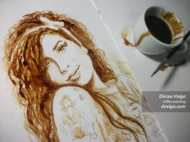 braindust:  Coffee painting by Dirceu Veiga 