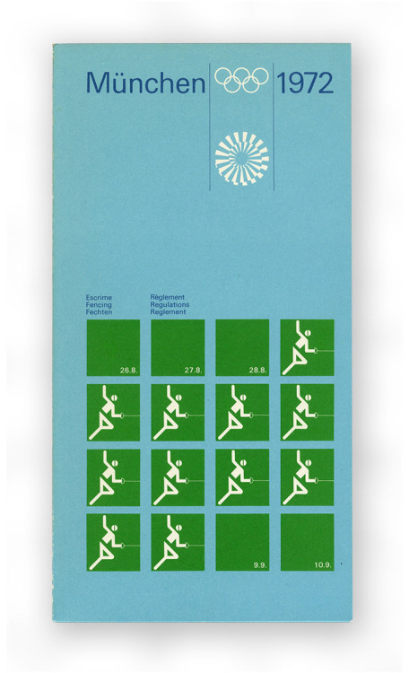 Otl Aicher, regulations booklets for each discipline, Munich 1972. Deutsches Sportmuseum