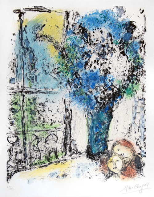 Marc Chagall（French/Russian, 1887-1985）
Le Bouquet Bleu (The Blue Bouquet) 1974
original color lithograph