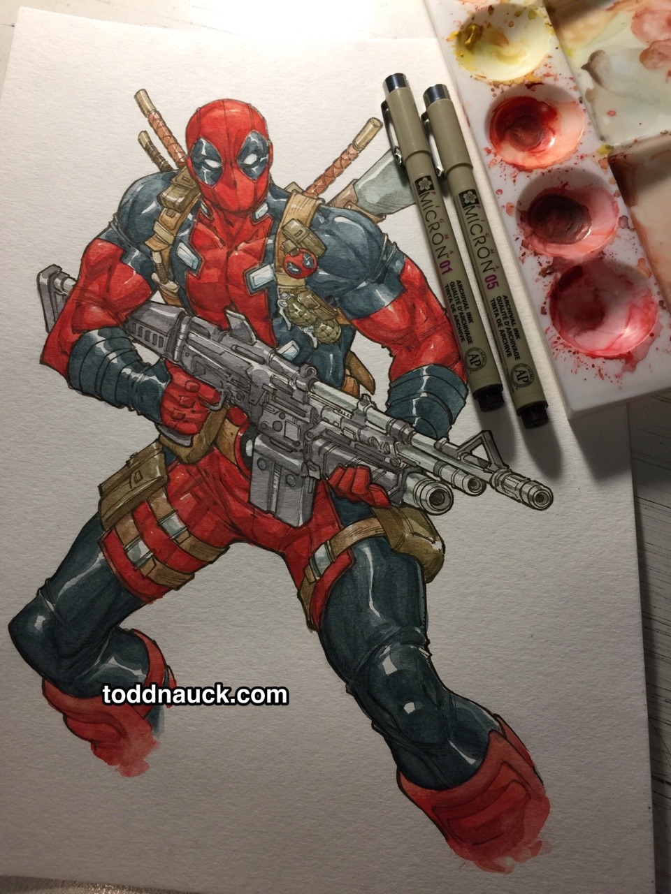 Art of Todd Nauck — Deadpool. Sepia tone Pigma Micron pens (05 & 01)