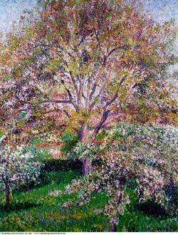 oilpainting-reproduction:    Camille Pissarro » Wallnut and apple trees in bloom at eragny