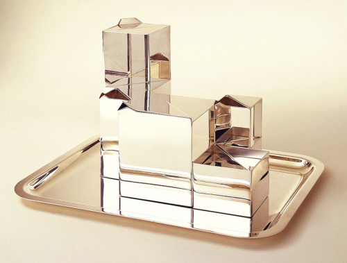 Henri Bouilhet, Tea service Geometrie, 1970. Silver plated metal. For Christofle, Paris. Via Cooper 