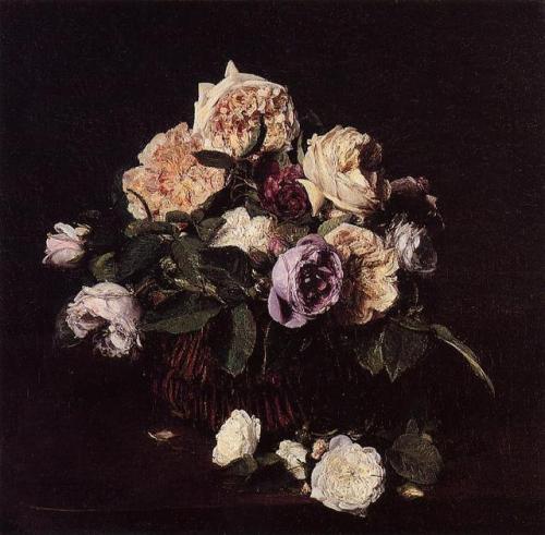 artist-latour: Roses in a Basket on a Table, 1876, Henri Fantin-Latour Medium: oil,canvaswww