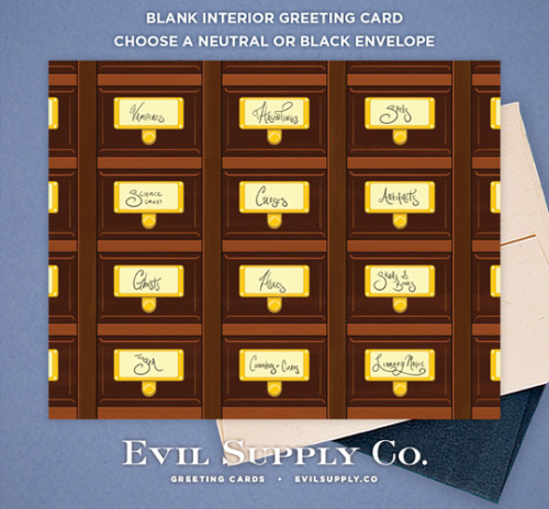 evilsupplyco:Card Catalog greeting card ($2.50)Perfect for book recommendations and literary notes, 