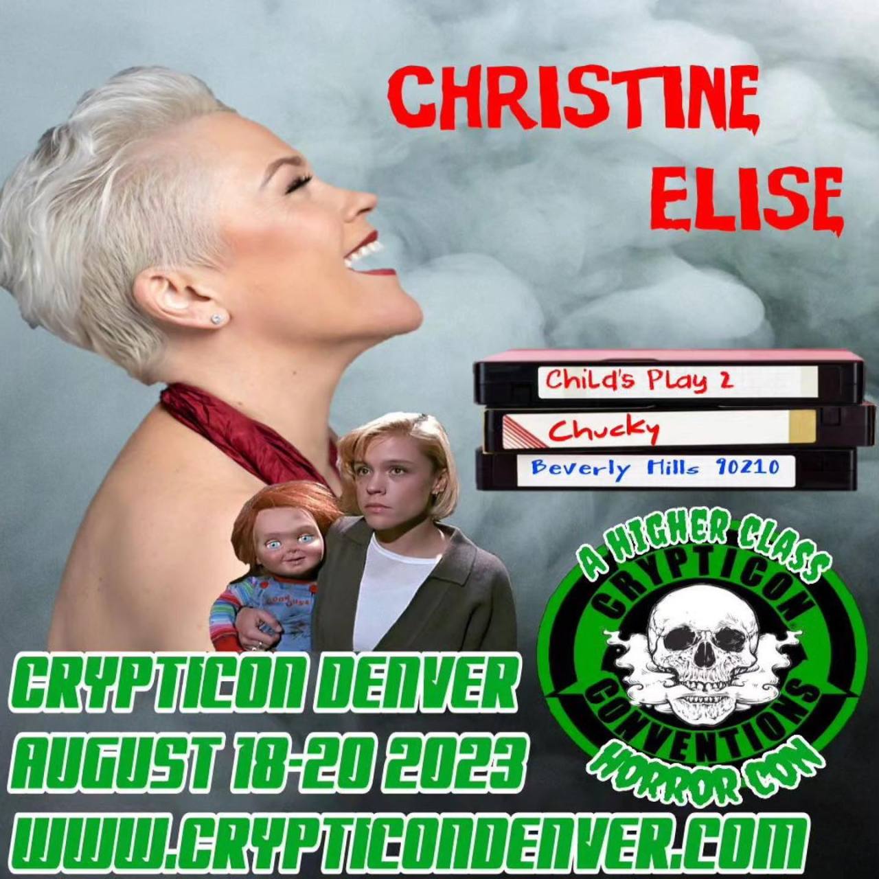 Hey, kids!!! @crypticondenver
・・・
Crypticon welcomes Christine Elise! Christine has been battling Chucky alongside Alex Vincent since Childs Play 2 and in the hit TV series Chucky!! https://instagr.am/p/Csr_YO5JaAy/