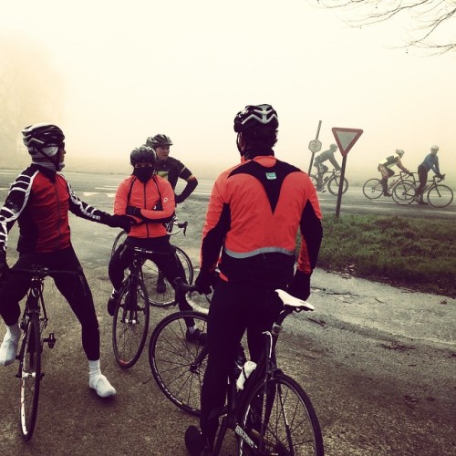 bici-veloce:From cyclinginflanders - Foggy ride this morning organized by Jowan bike store in Kluisb