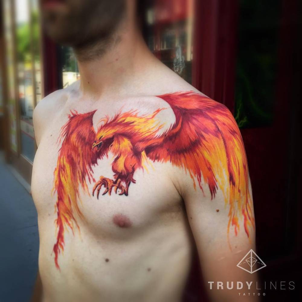 Phoenix chest piece in Asian traditional style Session 1 ☺️ Little tips:  the phoenix originally means a pair of birds 🐦 when indicating… | Instagram